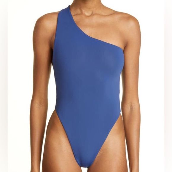 Louisa Ballou Other - Louisa Ballou Navy Blue Plunge One Shoulder One Piece Swimsuit Size L